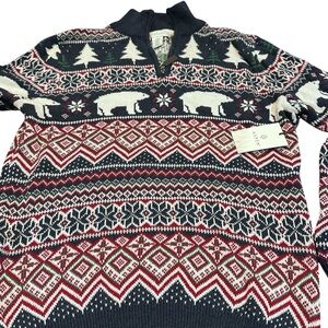 Aspen Men’s Holiday Quarter-Zip Sweater Size M Fair Isle‎ Polar Bear NWT